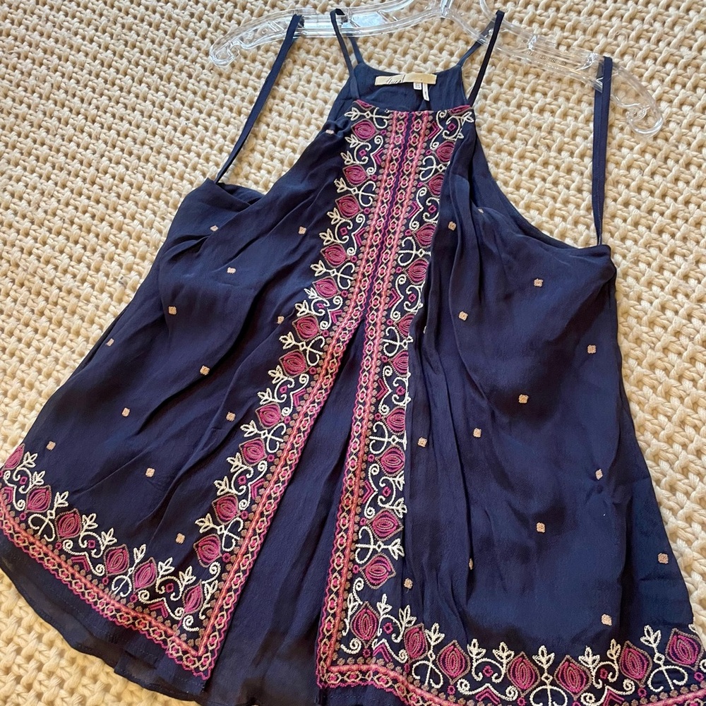 Embroidered Navy Blue Women's Halter  Top